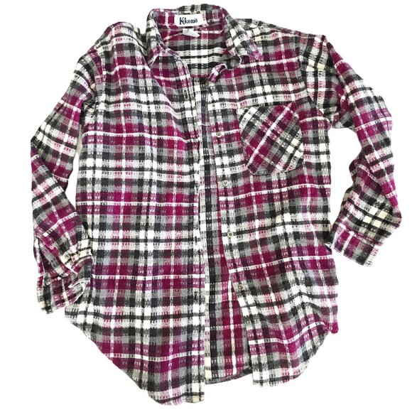 Kikimo Button Up Shirt Fuchsia Gray White Black Plaid Size Small Fall Western - Picture 1 of 6
